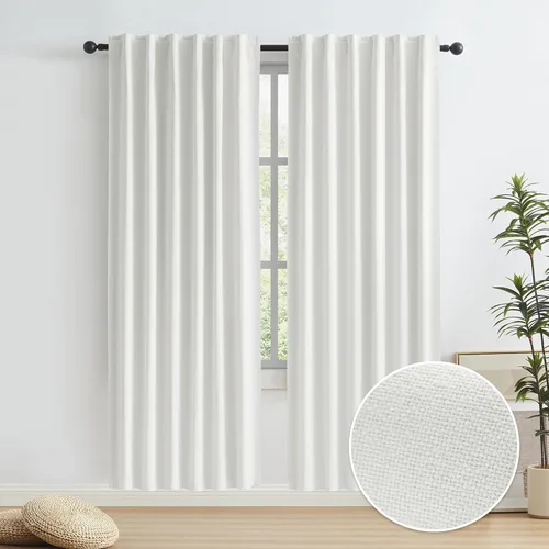 Miniatura 59 de Paneles de cortinas de ventana 100% opacas, con trabillas traseras, bolsillo para barra, gancho, cinturón, aspecto plisado, cortinas para sistema