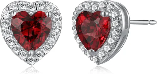 Miniatura 11 de Amazon Essentials Aretes de plata de ley con halo de corazón de zafiro blanco, (anteriormente colección Amazon)