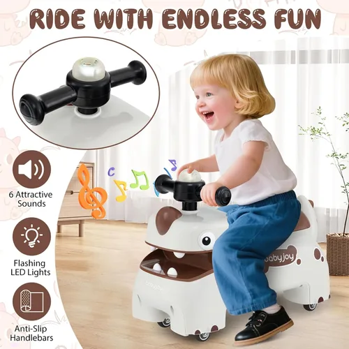 Miniatura 2 de BABY JOY Juguetes para niños pequeños, auto deslizante de pie a piso con almacenamiento debajo del asiento, luces, música y bocina, 4 ruedas Blanco