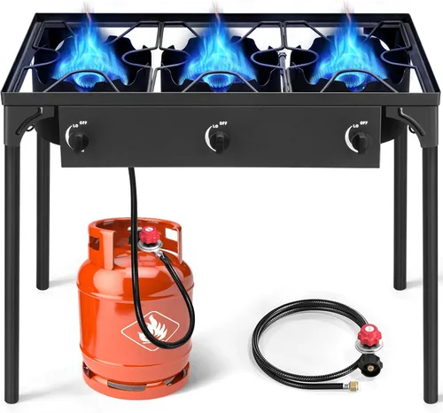 Miniatura 9 de Karl home Estufa de gas propano de 1 quemador para cocinar al aire libre, cocina de campamento de 75,000 BTU con patas extraíbles y regulador PSI