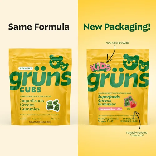 Miniatura 2 de Gruns Multivitamínico para niños, gomitas Super Greens, más de 20 vitaminas y minerales, espirulina, clorella, alfalfa, fibra prebiótica
