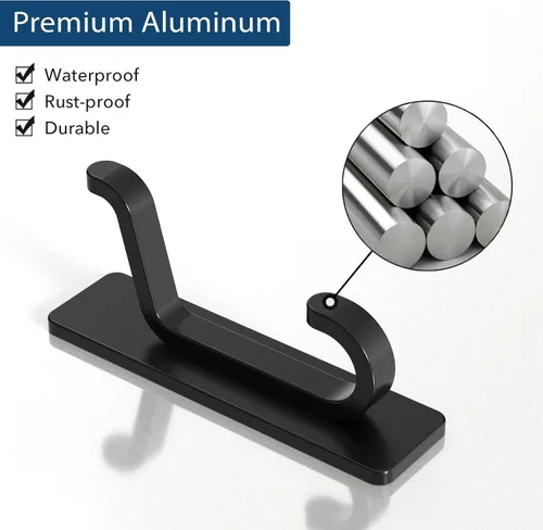 Miniatura 7 de pickpiff Ganchos de pared para abrigo y toalla: 13LB fuerte adhesivo para colgar puerta, color negro, paquete de 6
