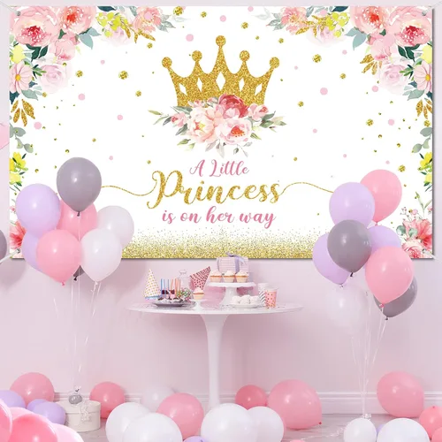 Miniatura 4 de Tatuo Telón de fondo de baby shower de 6 x 3.6 pies, decoración de fiesta de baby shower de princesa para niñas, pancarta de fiesta de flores rosas