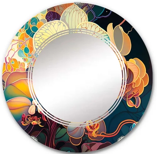 DesignQ VII - Orquídea floreciente en colores retro brillantes VII, espejo de tocador, espejos de baño, espejos de pared para sala de estar,