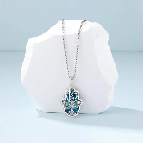 Miniatura 34 de Aniu Joyería de plata de ley 925 Hamsa de Fátima para mujer con circonita cúbica, viene con caja de regalo negra