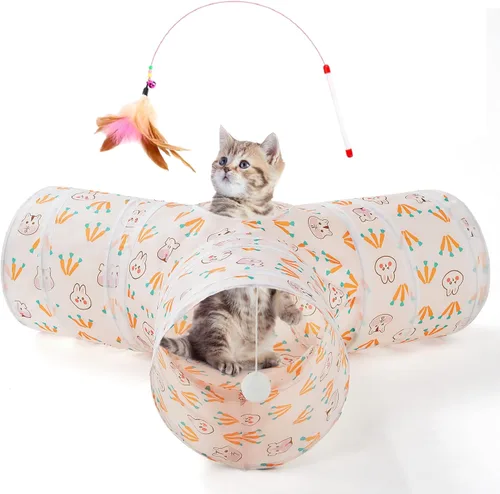 Miniatura 31 de Tempcore Túnel para gatos con tubo de juguete, túneles plegables de 3 vías para gatos, túneles para mascotas aburridas con agujero y pelota, juguete