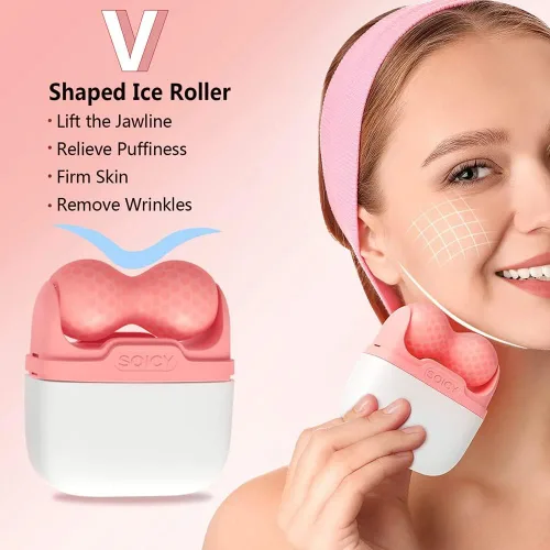 Miniatura 2 de OPENDGO Rodillo de hielo para masajeador facial para hinchazón ocular, reduce las arrugas, herramienta de cuidado de la piel facial 2 en 1 para Rosa