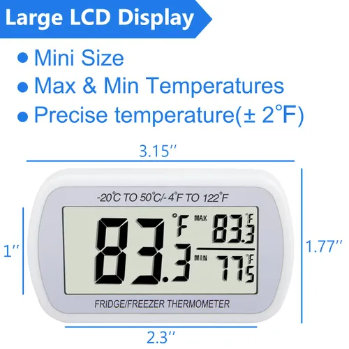Miniatura 4 de Termómetro de refrigerador digital, termómetro para frigorífico y congelador, termómetro para habitación, resistente al agua, pantalla LCD grande