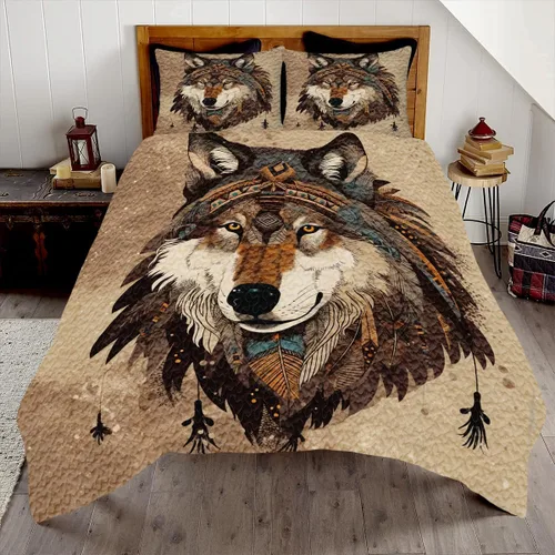 Miniatura 8 de Edredón de lobo personalizado, diseño nativo de ojos azules, tamaño matrimonial, juego de edredón de tamaño King, decoración para habitación