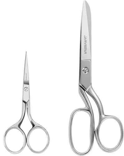 JARVISTAR Paquete de 2 tijeras de tela resistentes: acero inoxidable, cuchillas afiladas para bordar, costura de tela, artesanía en cuero (4 y 8