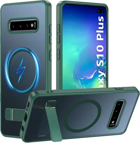 Miniatura 14 de BESINPO Funda magnética para Samsung Galaxy S10 Plus, [con patada invisible incorporada][grado militar a prueba de golpes] Funda delgada translúcida