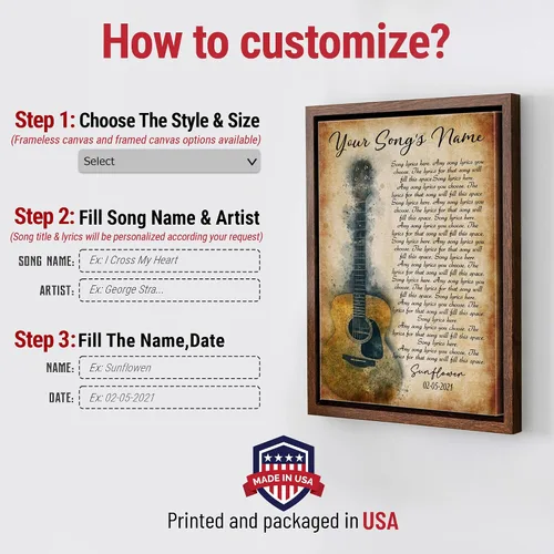 Miniatura 2 de H-DEWALL Lienzo personalizado con marco, letra de canción personalizada regalo para marido, arte de pared vintage, póster musical único, regalo