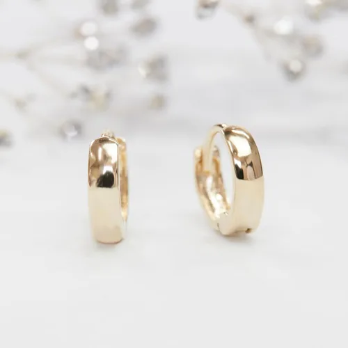 Miniatura 2 de Aretes de oro macizo de 14 quilates, tamaño PETITE, 0.098 in de ancho, diámetro interior, 0.236 in, cúpula, pequeños aretes de aro Huggie, Oro