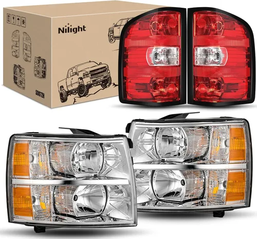 Miniatura 19 de Nilight Conjunto de faros para 2007 2008 2009 2010 2011 2012 2013 Silverado 1500 2007-2014 Silverado 2500HD 3500HD Faros de repuesto Carcasa negra