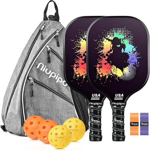 Miniatura 14 de niupipo Pickleball Paddles Set of 2/4/1, USAPA Approved Carbon Fiber & Fiberglass Hybrid, Easy Power, Polypropylene Honeycomb Core, Cushioned 4.72