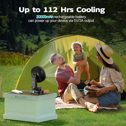 Miniatura 2 de AMACOOL Ventilador de campamento a pilas con luz, ventilador recargable de clip de 20000 mAh con gancho y pantalla digital, 112 horas