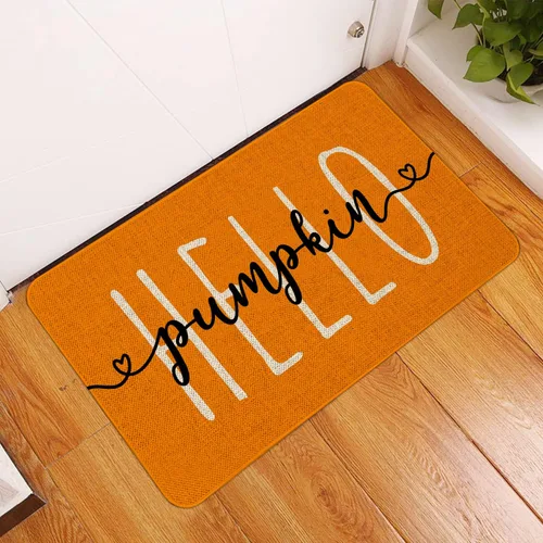 Miniatura 6 de Mloabuc Felpudo decorativo de otoño naranja con texto divertido de calabaza de bienvenida, tapete para interiores, decoración creativa de temporada