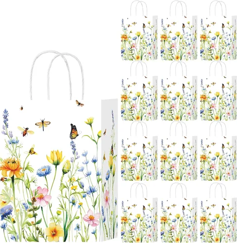 Miniatura 12 de HongXingHai Bolsas de regalo de Navidad con asas, paquete de 16 bolsas de papel kraft con diseño de copo de nieve, bolsas reutilizables para fiestas