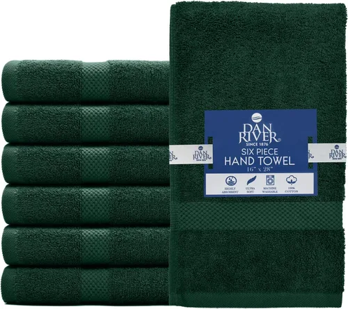 Miniatura 6 de DAN RIVER Paquete de 6 toallas de mano premium (16x28 pulgadas) - 100% algodón, toallas ultra suaves, ligeras, altamente absorbentes para baño, spa