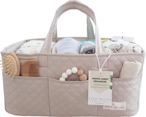 Miniatura 10 de Lily Miles Organizador de pañales para bebé, Organizador de almacenamiento de guardería acolchado para artículos esenciales de recién nacidos
