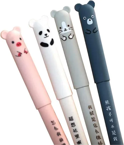 queenland Paquete de 8 bolígrafos de tinta de gel borrables de dibujos animados kawaii, gato, cerdo, oso, panda, de 0.014 in, tinta negra,