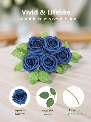 Miniatura 362 de N&T NIETING Flores artificiales, rosas artificiales de color rosa intenso, 50 piezas de flores falsas con tallo para ramos de boda DIY, centros
