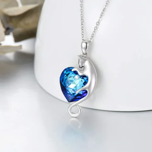 Miniatura 3 de AOBOCO Cat Necklace for Women 925 Sterling Silver Cat Pendant Necklace Embellished with Crystals from Austria, Mother's Day Cat Jewelry Gifts for