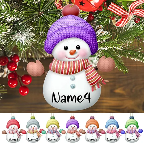 Miniatura 12 de Adornos de Navidad personalizados para la familia, 7 piezas de muñecos de nieve de Navidad personalizados con nombres, decoración colgante
