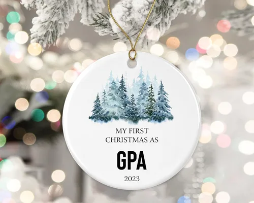 Miniatura 2 de My First Christmas As GPA 2023 Adorno redondo para árbol de Navidad, regalos para GPA, recuerdo de nietos, adorno de árbol de Navidad de cerámica