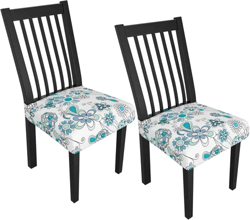 Miniatura 60 de Juego de 4 fundas elásticas para sillas de comedor, fundas para sillas de comedor con estampado floral, fundas para asientos de sillas con estampado