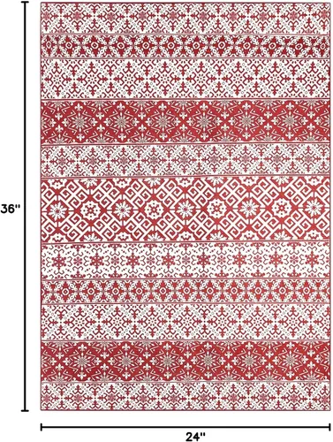Miniatura 2 de Alfombra de Área Navideña 2x3 pies Copo de Nieve Rojo Tapete Decorativo Navideño para Entrada Cocina Lavable Antideslizante Suave Pelo Bajo Alfombra