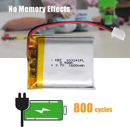 Miniatura 4 de KBT 3.7V 1600mAh Batería de polímero de litio: 103241 Baterías recargables de Li-ion de reemplazo con conector JST de 2.54 para faro frontal