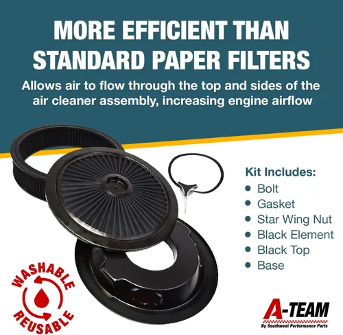 Miniatura 3 de A-Team Performance Filtro de entrada de aire con cuerpo del acelerador de alto flujo, 14 x 3 pulgadas, redondo, negro, kit de filtro de aire