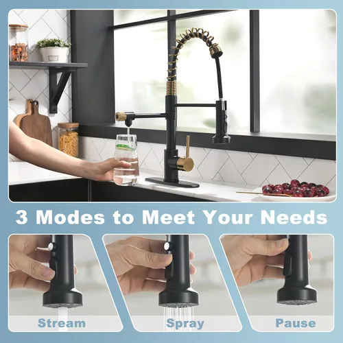 Miniatura 9 de GIMILI Grifo de agua potable negro y dorado 3 en 1 estilo comercial desplegable con filtro de una sola manija para sistema de filtración de agua