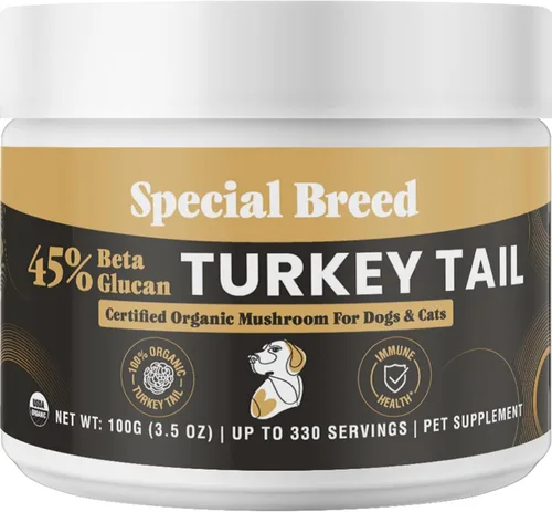 Hongo orgánico de cola de pavo para perros y gatos, 45% beta glucano estandarizado, cuerpo fructífero extraído de agua caliente, probado por