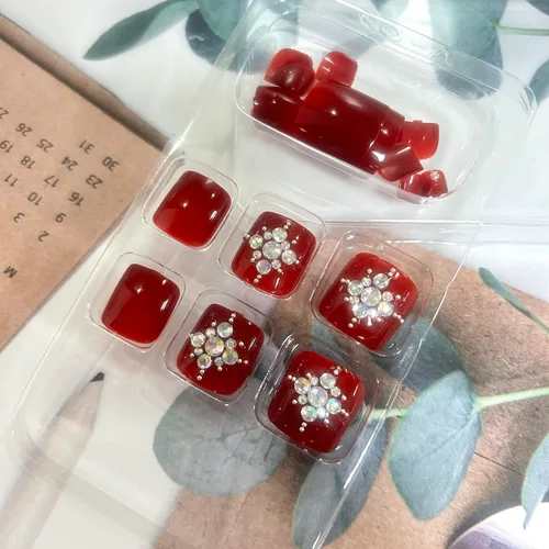 Miniatura 5 de Uñas cortas cuadradas a presión, puntas de uñas reutilizables de cobertura completa con pegamento, uñas adhesivas con diseños de diamantes
