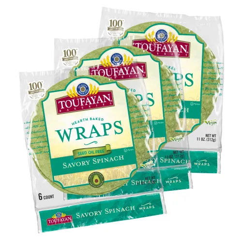 Toufayan Bakeries, Savory Spinach Tortilla Wraps | Vegano | Sin colesterol | Kosher (paquete de 3, 18 envolturas en total)