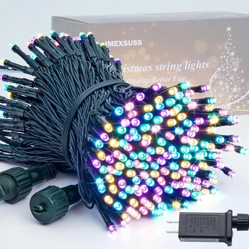 Miniatura 20 de JMEXSUSS 250 luces LED rojas, blancas y azules para decoraciones del 4 de julio, luces patrióticas conectables de 91.5 pies para exteriores