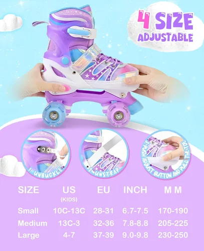 Miniatura 4 de SULIFEEL - Patines ajustables de estilo tie-dye arcoíris para niñas y niños de 3 a 5 años, 5 a 8 años, 6 a 12 años, rosa y morado, con luces