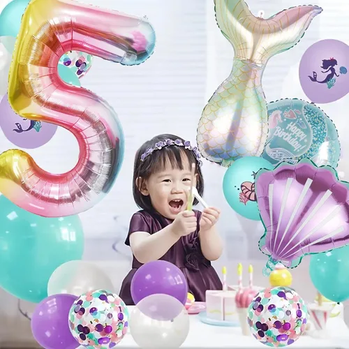 Miniatura 3 de Decoración de Cumpleaños de Sirena Globos de Lámina de Números Grandes de Sirena para Niñas Bajo el Mar Tema de Sirena Baby Shower Recuerdos
