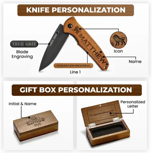 Miniatura 3 de Regalos de navaja personalizada para hombres, cuchillo de caza para él, regalo de Navidad personalizado para papá, novio, regalo grabado