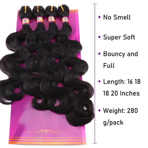 Miniatura 2 de Extensiones de cabello sintético ondulado de tejido rápido, extensiones de cabello sintético de color negro para mujeres (1B# 16181820 pulgadas)