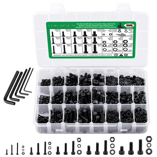 Surtido de 1500 piezas de tornillos, tuercas y arandelas, kit de pernos y tuercas métricos M2 M3 M4 M5 M6 con cabeza hexagonal de casquillo, acero