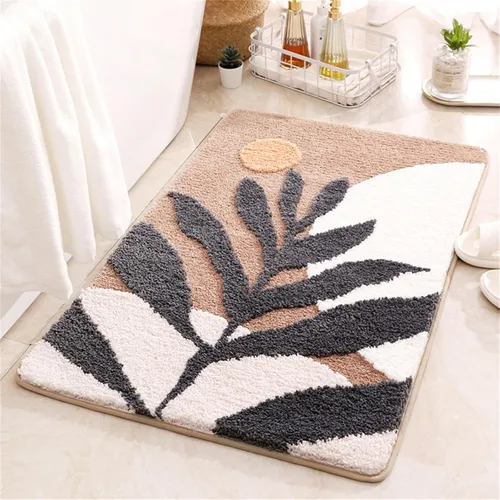 Tapete de baño bohemio con diseño de plantas de arte abstracto, color marrón, lavable, antideslizante, esponjoso, absorbente de agua, de microfibra,