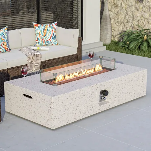 Miniatura 18 de COSIEST mesa cuadrada de propano para exteriores de arenisca con protector contra el viento, certificada, quemador de acero inoxidable de 50,000