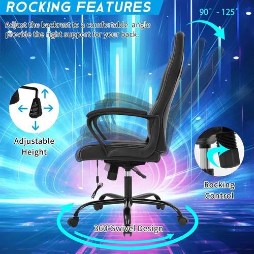 Miniatura 5 de BLKMTY Silla de juegos de PC, silla de escritorio ergonómica de masaje, sillas de carreras de piel sintética ajustable con soporte lumbar, Azul