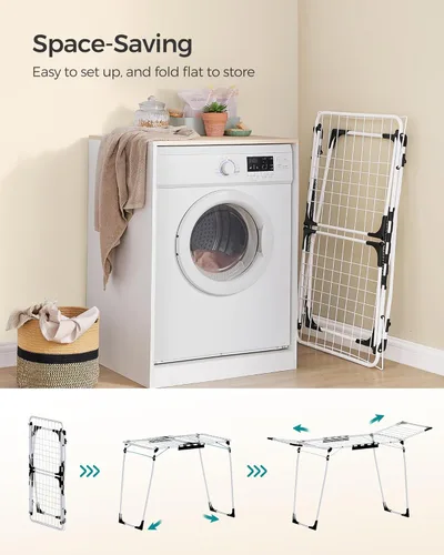 Miniatura 5 de SONGMICS ULLR518W01 - Escurridor de ropa plegable, con alas de gaviota, ahorro de espacio, 22.2 x 68.1 x 38 pulgadas, clips para calcetines, Blanco