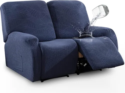 Miniatura 14 de vctops Funda repelente al agua para silla reclinable de 4 piezas con bolsillo lateral, diseño de hojas de jacquard, elástica, suave, protector
