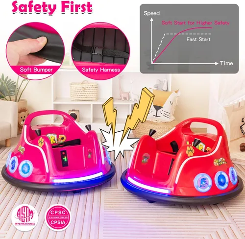 Miniatura 6 de Costzon Coche de parachoques para niños, parachoques eléctrico de 12 V con control remoto, giro de 360 grados, luces intermitentes, música Rosa