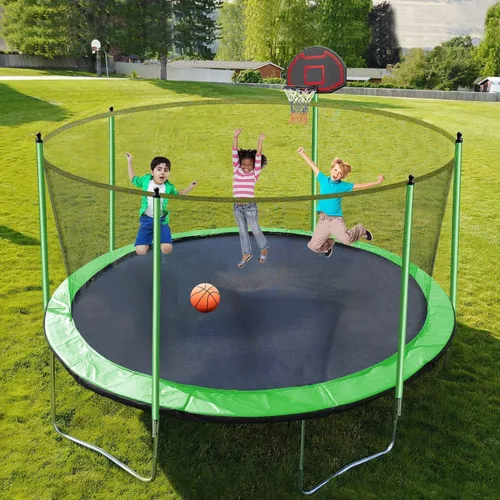 Miniatura 7 de Trampolín de 10, 12, 14, 16 pies con rociador, luces, bola de agua, calcetines, trampolín al aire libre de 1500 libras para niños y adultos
